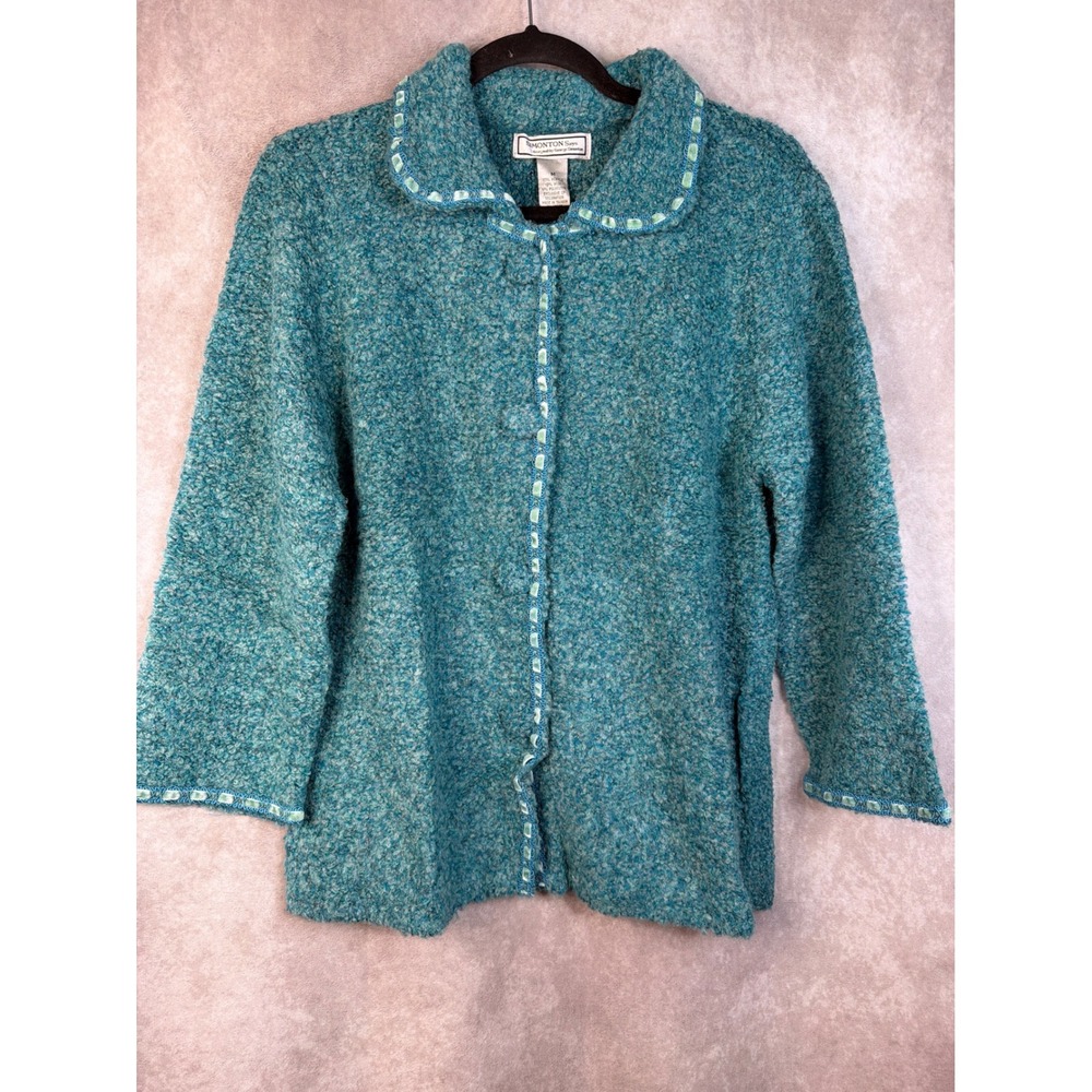 NWT SIMONTON SAYS Women's M‎ Textured Cardigan Teal Wool Blend MCM